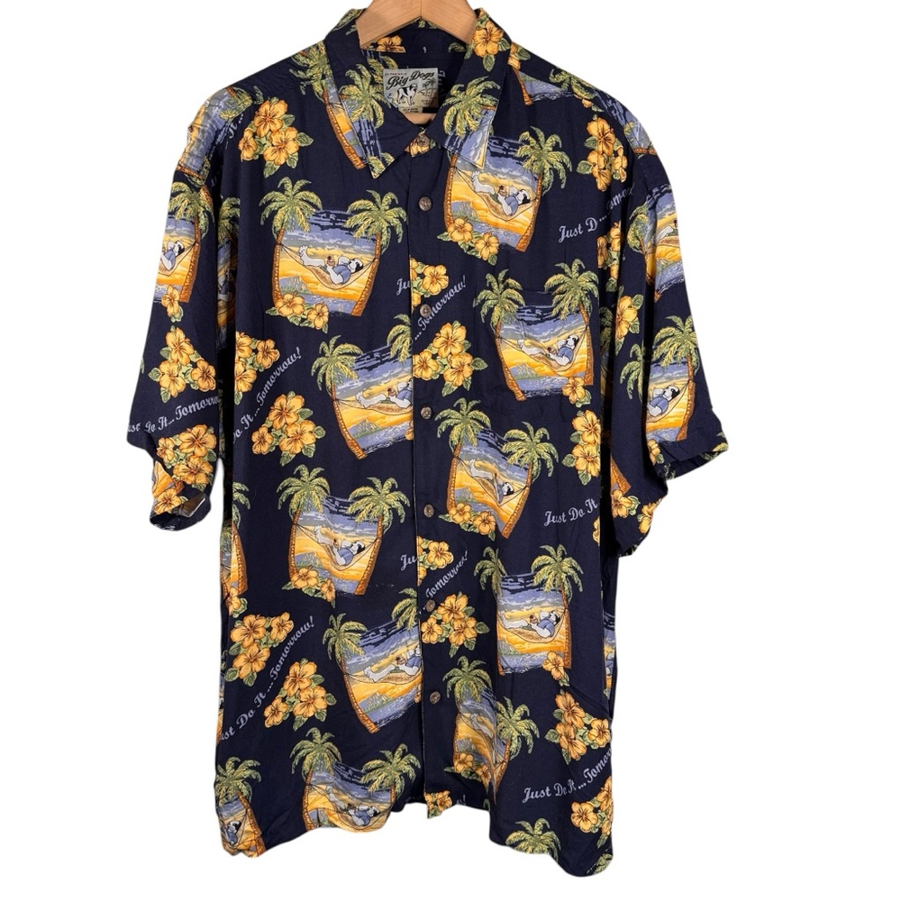Big Dogs VTG Just Do It Tomorrow Hawaiian Shirt XL Short Sleeve Button Up Aloha